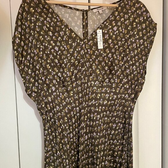 Madwell V Neck Midi Dress in Floral - Vegan Silk - Size 12 - Picture 3 of 4